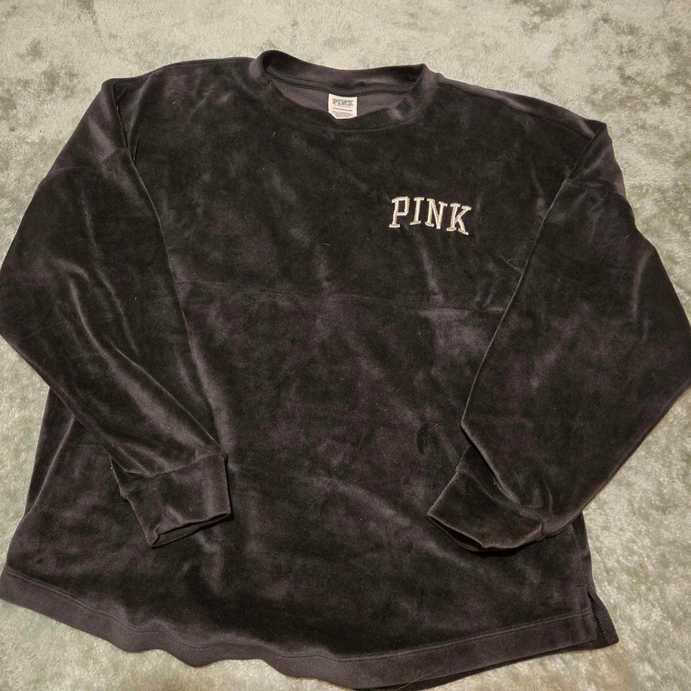 Pink velvet long sleeve crew neck